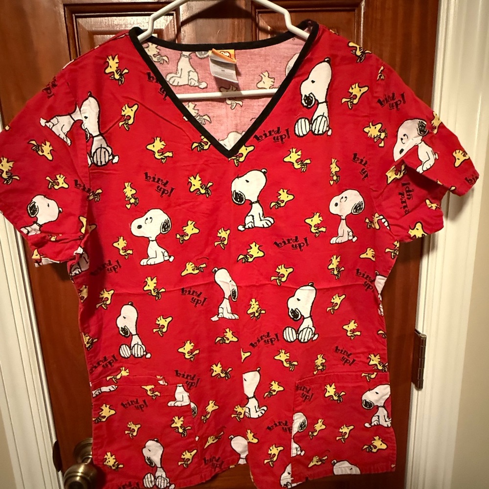 Red Snoopy and Woodstock Scrub Top